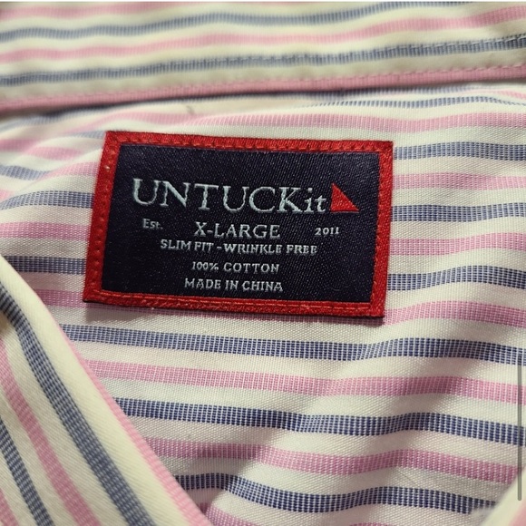 Untuckit Shirt Mens XL Slim Fit Pink Striped Long Sleeve Denning Button Down - Picture 7 of 8